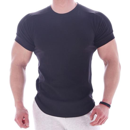 Men Sports T-shirt O Neck Short Sleeve Slim Fit Solid Color Elastic Quick-drying Soft