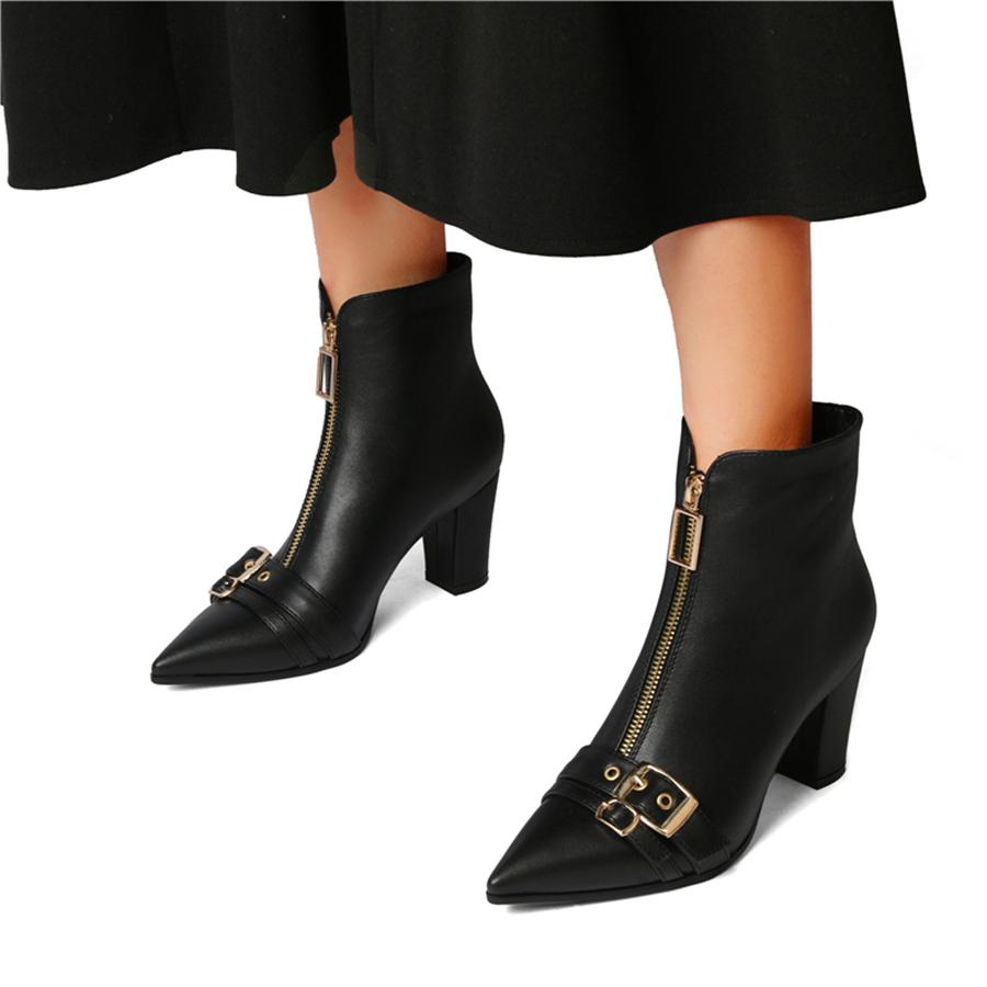 FOREADA Женские ботильоны с острым носком, на массивном высоком каблуке, с пряжкой и молнией, короткие ботинки, женская модная обувь, зимние, черные