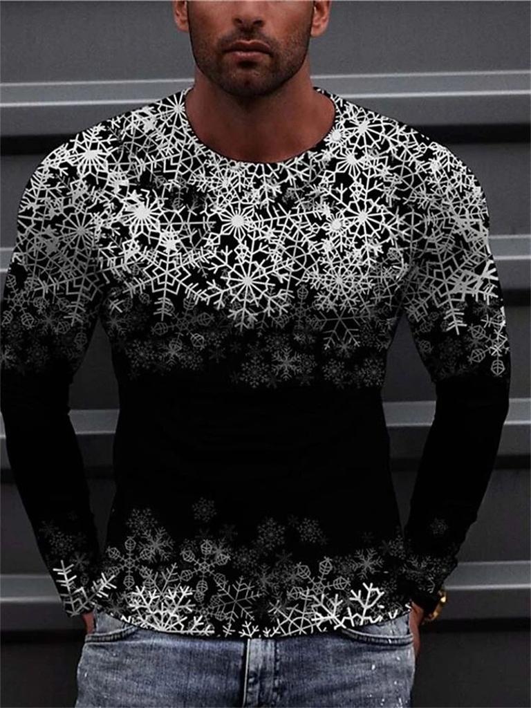 New Spring and Autumn Men's Fashion Interesting New Year Santa 3D Printed Long Sleeve Round Neck Plus Size Loose Breathable Top