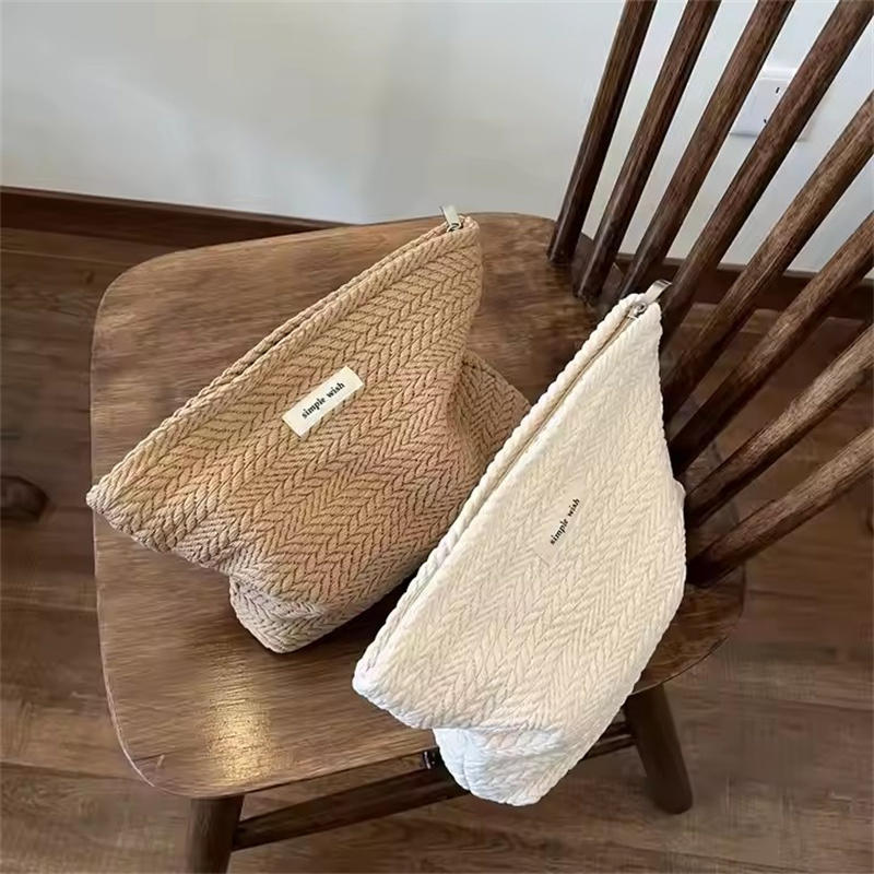 Сумка для макияжа из хлопка ручной работы – Художественный вязаный крючком косметический кошелек на молнии, Минималистичный клатч для женщин