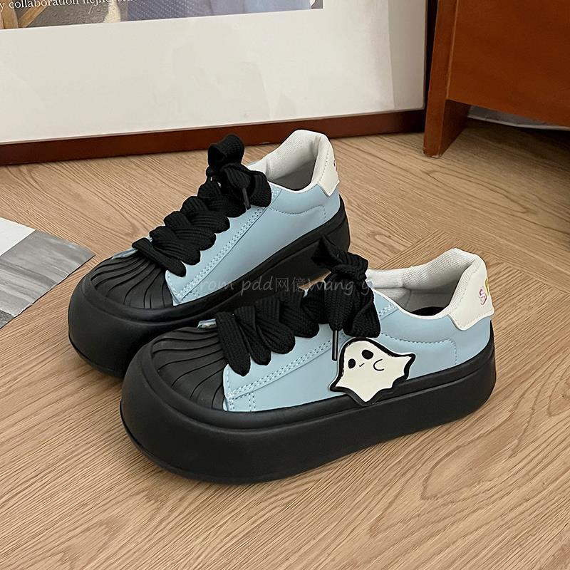 Casual versatile heightening platform white shoes women's 2025 new spring and autumn low-top shell head retro sports board shoes