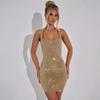 Womens Sexy Backless Slip Dress Solid Color With Rhinestones Slim Fit Winter Vacation Party Mini