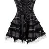 Steampunk Mini Medieval Dress for Women Plaid Renaissance Corset Lace Trim