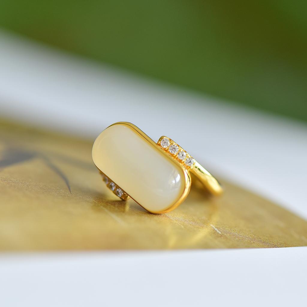 Xinjiang Hotan Jade S925 Silver Ethnic Open Ring
