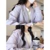 Womens Hooded Sweatshirt Loose Fit Zip Up Cardigan Solid Color Casual Fall Top