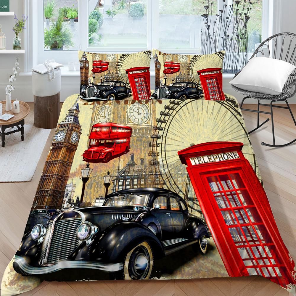 3D классический автомобильный комплект постельного белья с мультяшным автомобилем или поездом, пододеяльник и наволочка, 2/3 предмета, мягкое моющееся и быстросохнущее украшение для дома