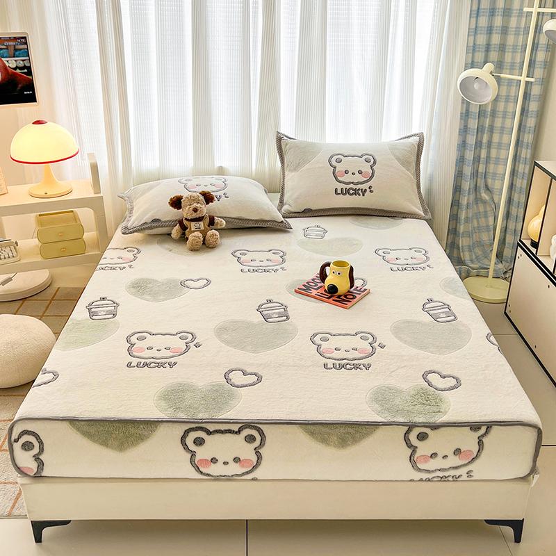 Flannel Fitted Sheet Warm Bedsheet Cartoon Bed Cover Thicken Bed Linen Winter Mattress Protector sabanas (Pillowcase Need Order)