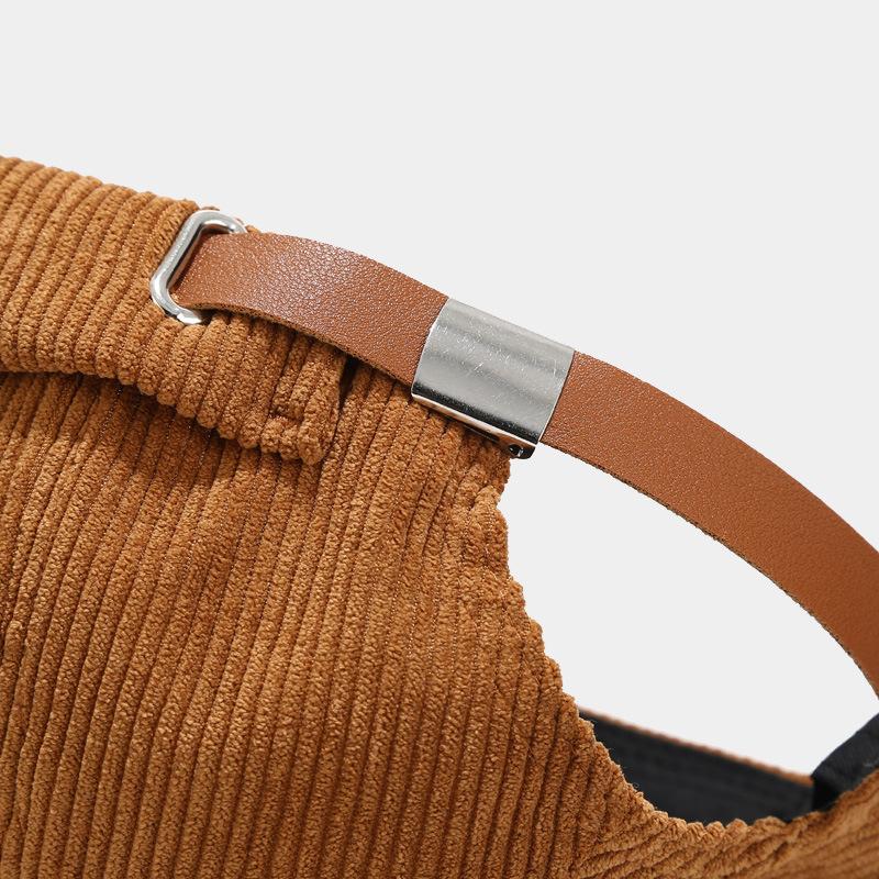 Шляпа без полей Orduroy с нашивкой из искусственной кожи — мягкая, теплая кепка из текстурированной ткани для осени и зимы