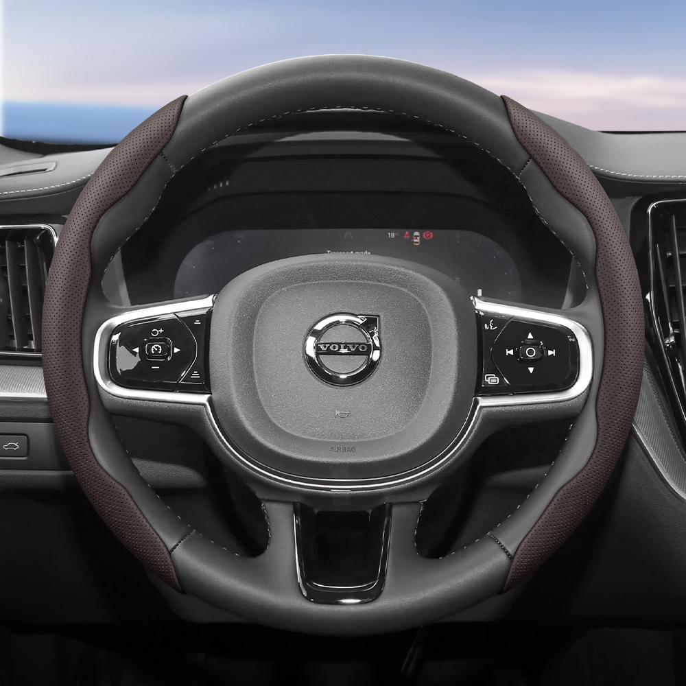 Подходит для Volvo Дышащие отверстия Кожаная накладка на руль Сегментированная конструкция с быстрым снятием Нескользящая Прочная V40 V70 S60 C30 S40 S90 Xc9