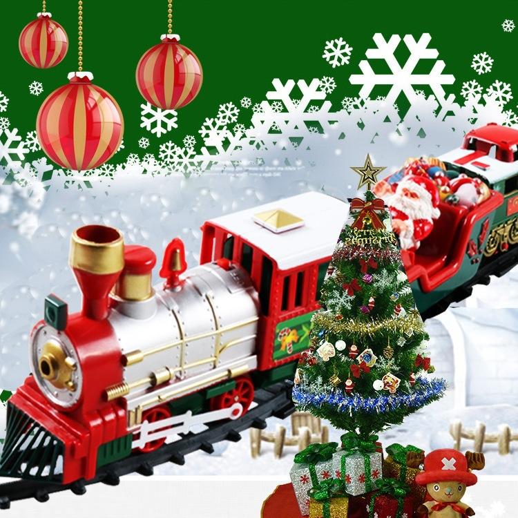 Christmas Electric Train Set Thomas Steam Engine Toy Kids Educational Gift Retro Railway Model Blue