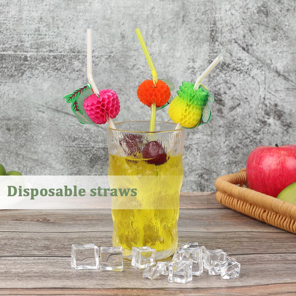 Разноцветные коктейльные зонтики с фруктами, питьевые соломинки, пластиковые соломинки, барные принадлежности, праздничная посуда
