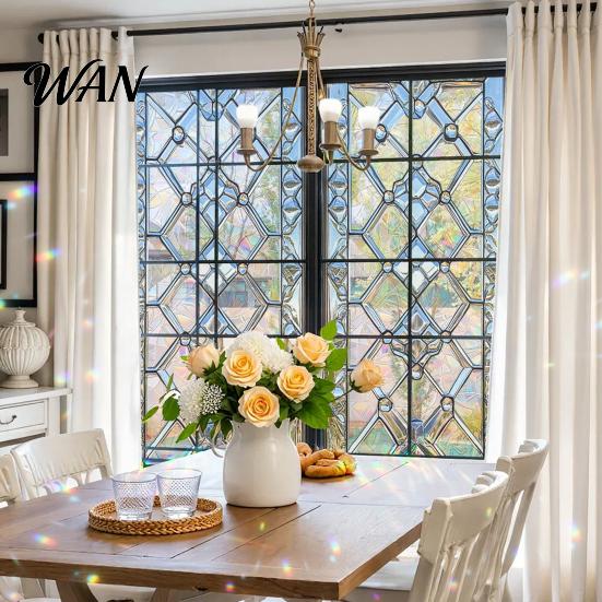 Glue-free Window Film Stained Glass Film, Geometric Patterns Clings, Decorative Rainbow Static Sunlight Projection Decal Sticker, UV Block Heat