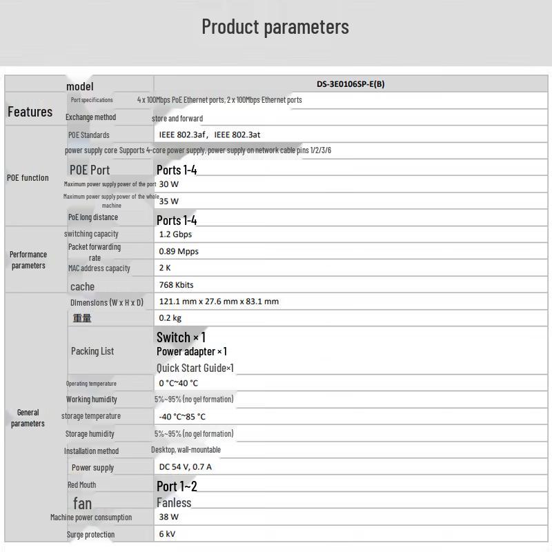 HIKVISION 6-Port Fast Ethernet PoE Desktop Switch
