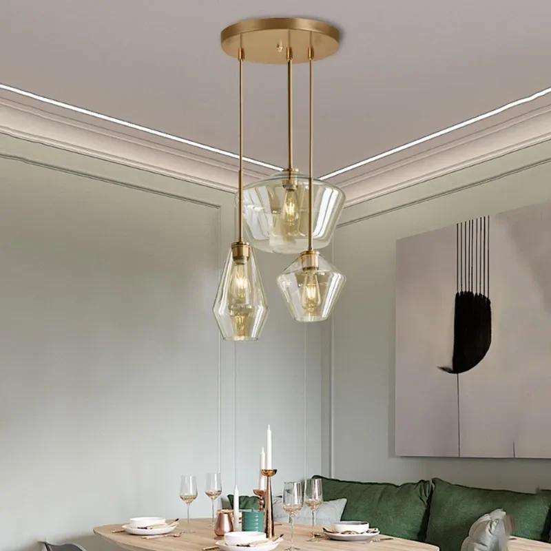 Nordic Modern Minimalist Glass Chandelier Coffee Shop, Restaurant Decoration, Electroplating Creative Bar Table Pendant Light