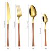 Набор столовых приборов из нержавеющей стали золотистого цвета из четырех предметов: нож, вилка и ложка с пластиковой ручкой, принадлежности для креативной кухни и отелей.