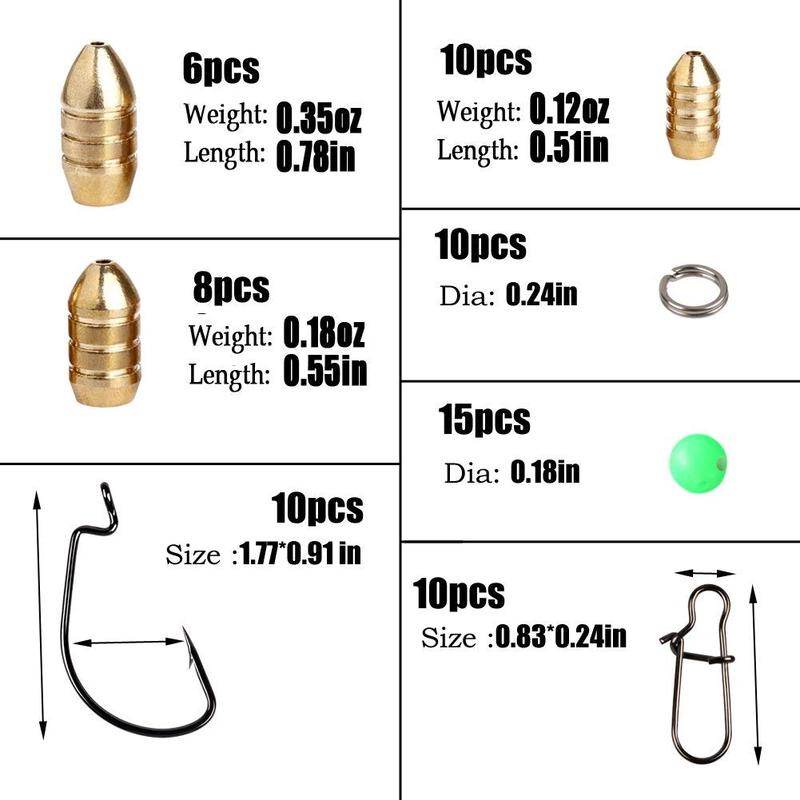 Набор рыболовных грузил с латунными грузилами, джиг-крючками, рыболовным поворотным кольцом, пластиковой коробкой
