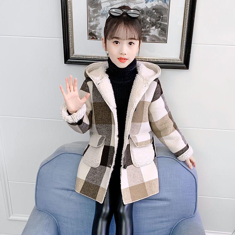 Осень Зима Девочки Повседневные Куртки С Капюшоном Верхняя Одежда Мода Шерстяное Длинное Пальто Дети Милые Маленькие Девочки