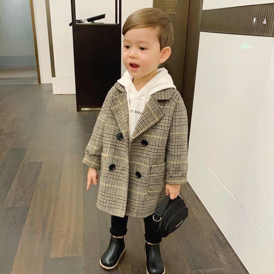 Toddler Children Clothing Spring Autumn Boys Woolen Coat Kids Medium and Long Jacket Infant Overcoat for 2 3 4 5 6 7 Years Old