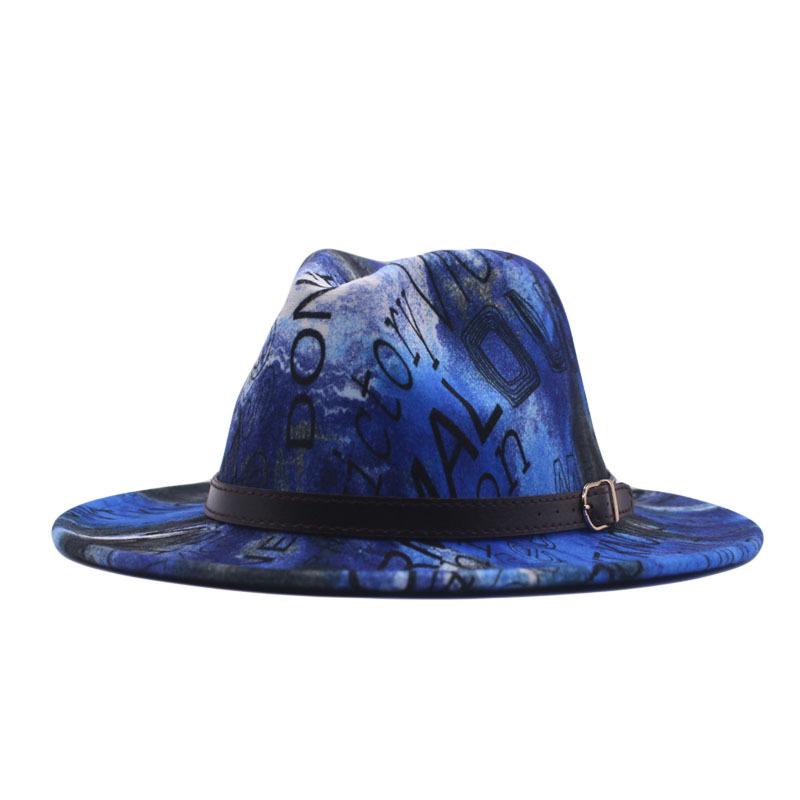 European and American new double-sided tie-dyed woolen hat top hat big edge jazz felt hat sun hat brown belt jazz hat