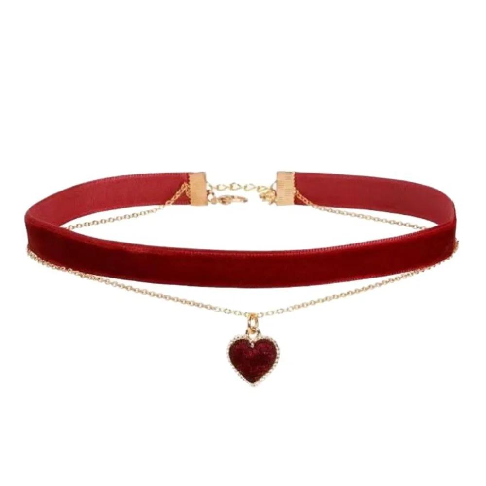 Fashion Korean Flannel Sexy Short Love Pendant Necklace for Women Black Two-layer Choker Party Jewelry Gift