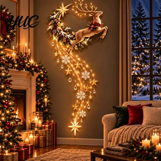 Holiday Home Decor Gifts Christmas Wall Light Hanging Ornament for Party Decor, Decorative LED Acrylic Festive Art Sconce Living Room and Bedroom,