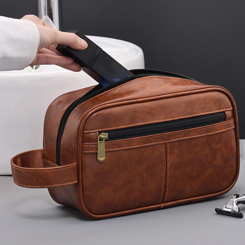 Деловая дорожная портативная мужская косметичка Модная ретро кожаная утолщенная косметичка Сумка
