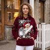 Christmas Party Outfit Women Cat Print Hoodie, Oversized Long Sleeve Pullover Sweatshirt, Daily Wear Sweatshirt Casual Loose Drawstring Hooded Top for