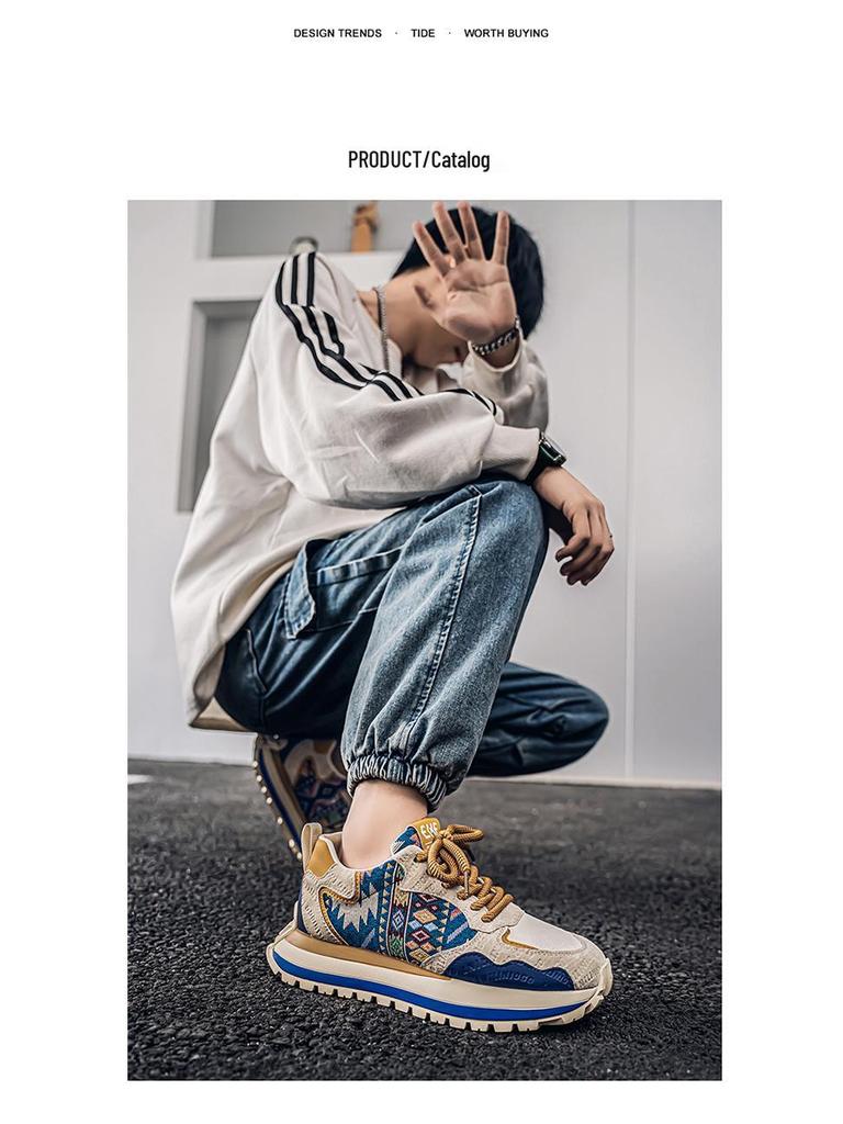 Трендовая мужская спортивная повседневная обувь с принтом и вышивкой 2025 года - Удобная, на толстой подошве, увеличивающей рост, для весны и осени