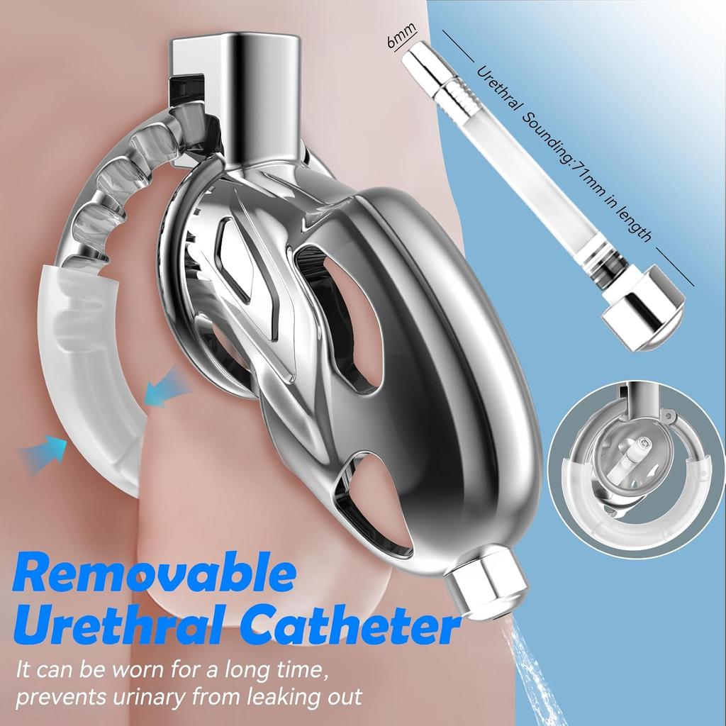 Замок для устройства мужской целомудренности с уретральным катетером, Металлическая регулируемая клетка для защиты от измен, Игры для пар и Сисси-тренинг