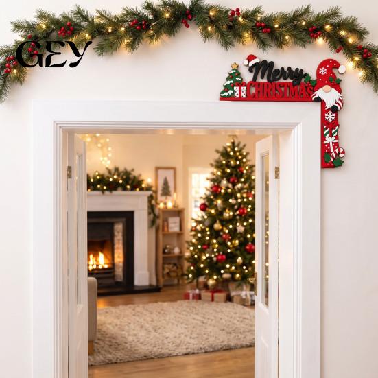 Holiday Party Room Supplies Christmas Wooden Door Corner Decor, Festive Gnome/Gingerbread House/Letter Frame Sign, No Ornament Drill Topper