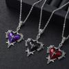 Gothic Thorn Cross Rose Big Heart Pendant Necklace for Women Men Vintage Trend Halloween Party Zircon Gift