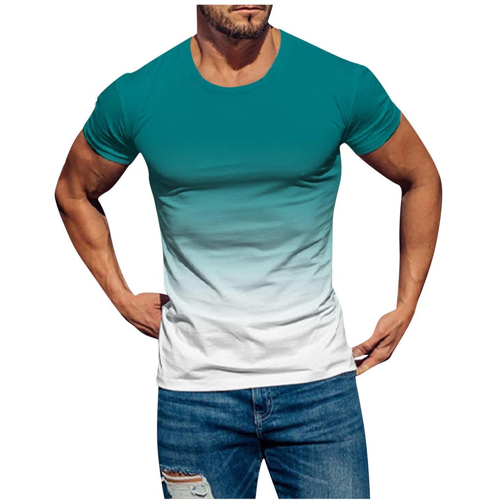 Mens T Shirts Casual Short Sleeve Shirts Gradient Neck Soft Loose Fit Graphic Tees Summer Tshirts For Men