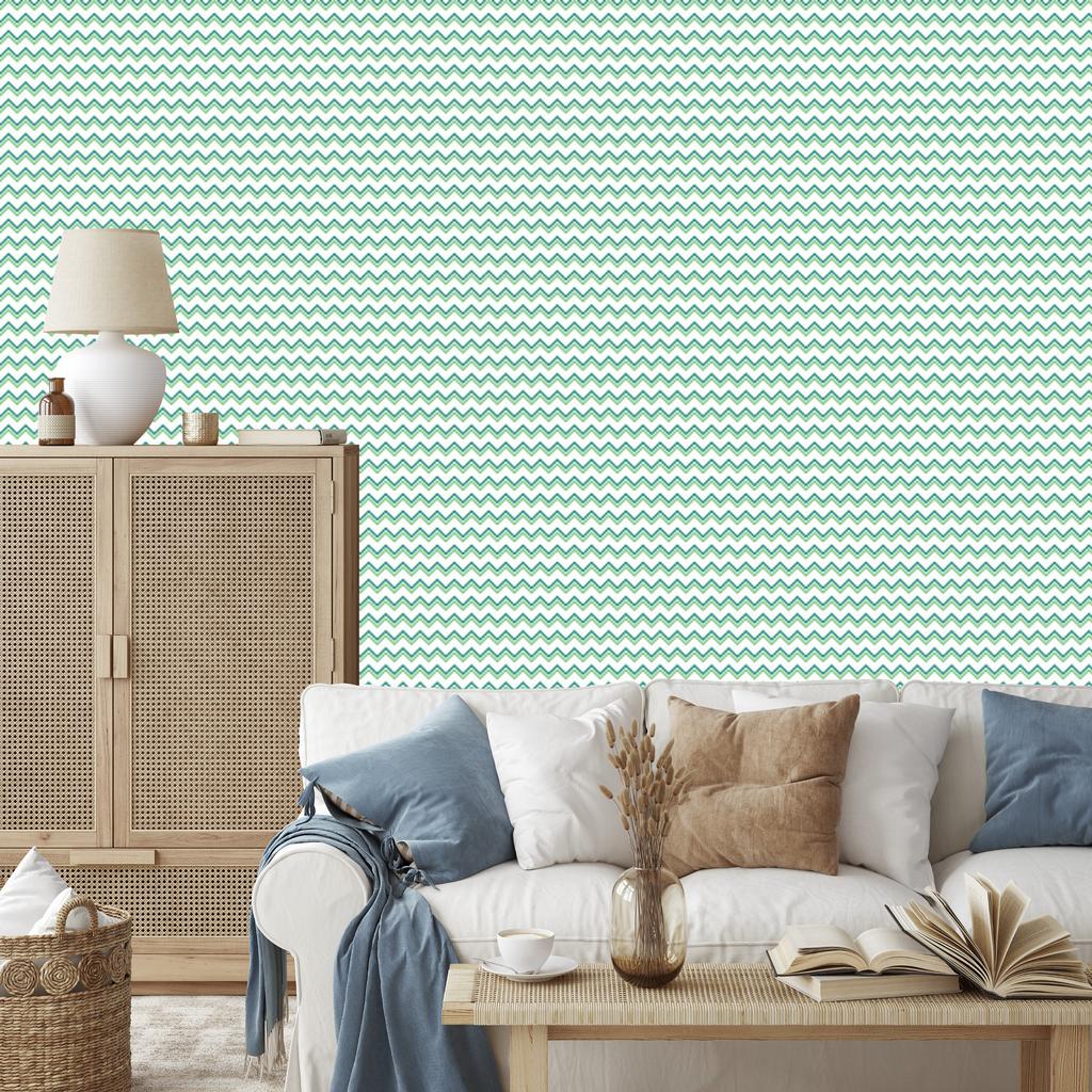 Zigzag White and Mint Wallpaper for Living Room and Bedroom 50x1000