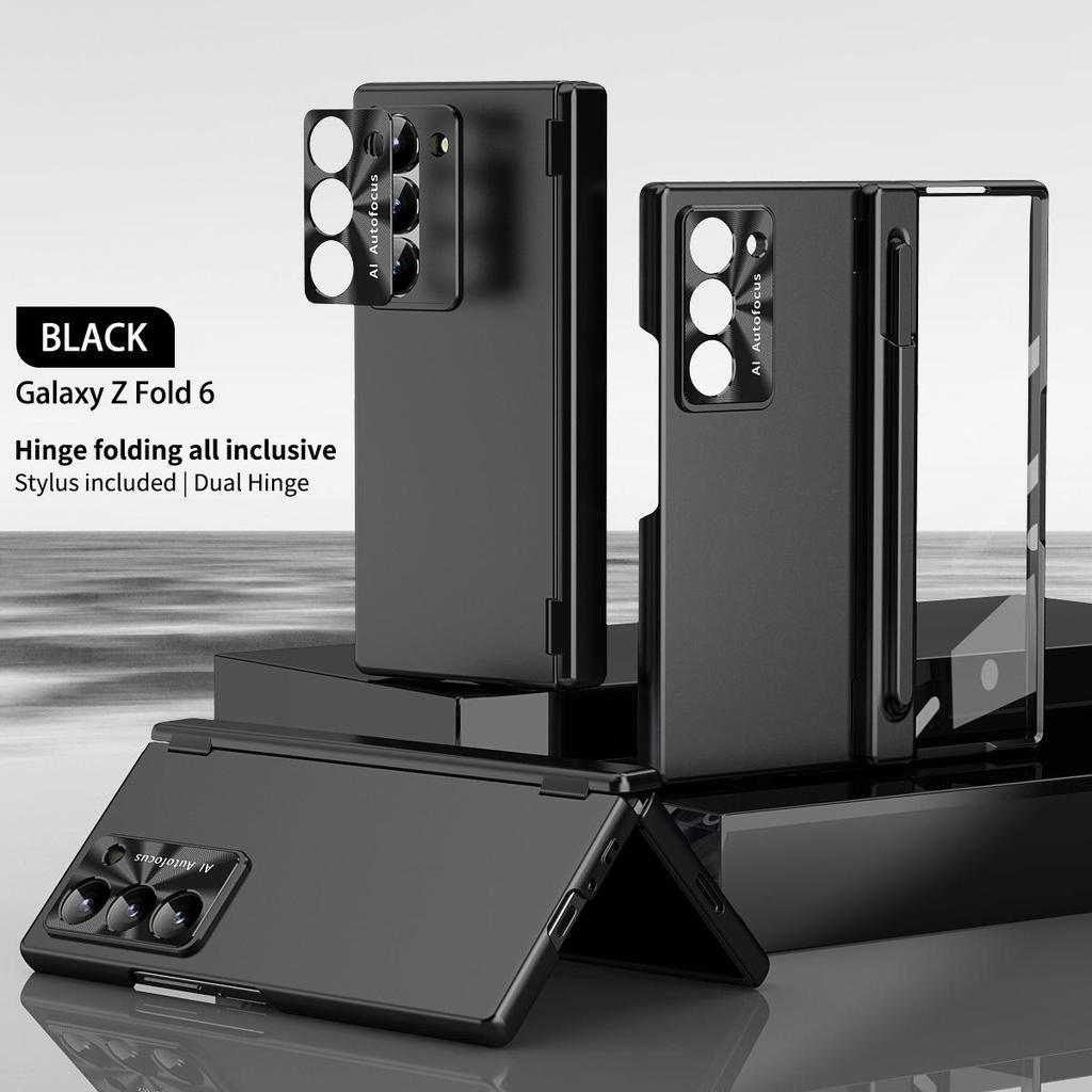 Совместимый чехол для Samsung Z Fold7/6 с отсеком для стилуса на двойном шарнире, пленкой-оболочкой для стилуса, полным покрытием и защитой от падений.