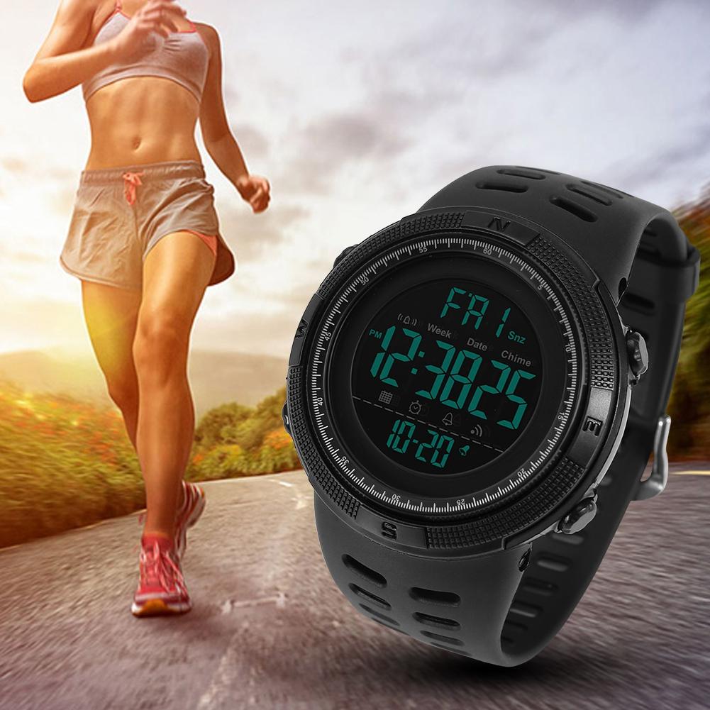 Мужские цифровые наручные часы с подсветкой, круглые, водонепроницаемые, спортивные, черные