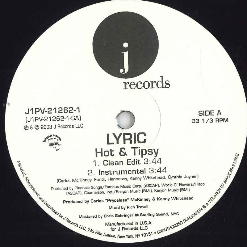 12-дюймовая пластинка LYRIC - Hot & Tipsy J1PV212621 J Records 2003 US Soul/Funk Б/у