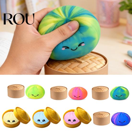 Steamed Bun Sensory Toy Smiling Stress Ball Anti-Anxiety Cartoon Dumpling Squeeze Compact Soft Simulated Dough Fidget Portable Reliever