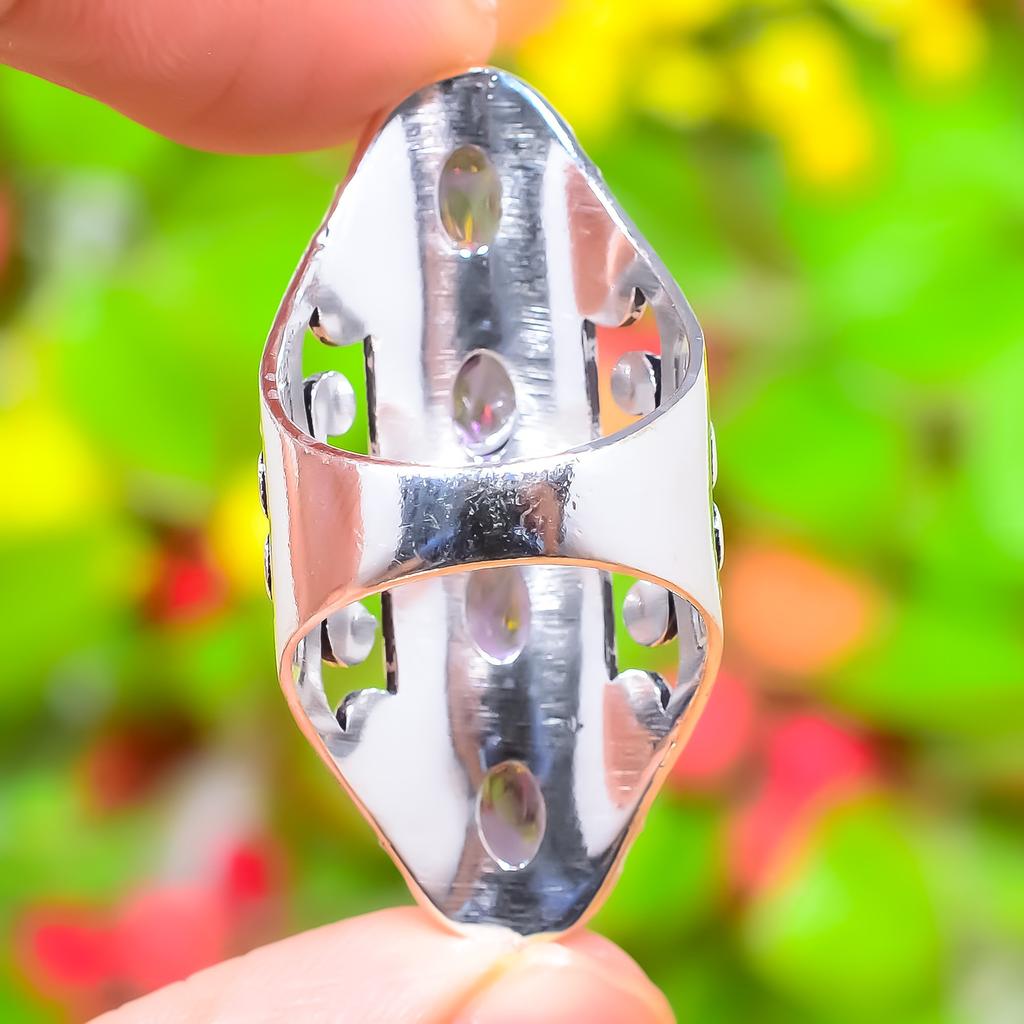 Sage Amethyst Gemstone Handmade 925 Sterling Silver Jewelry Ring Size 7.5 J7K60