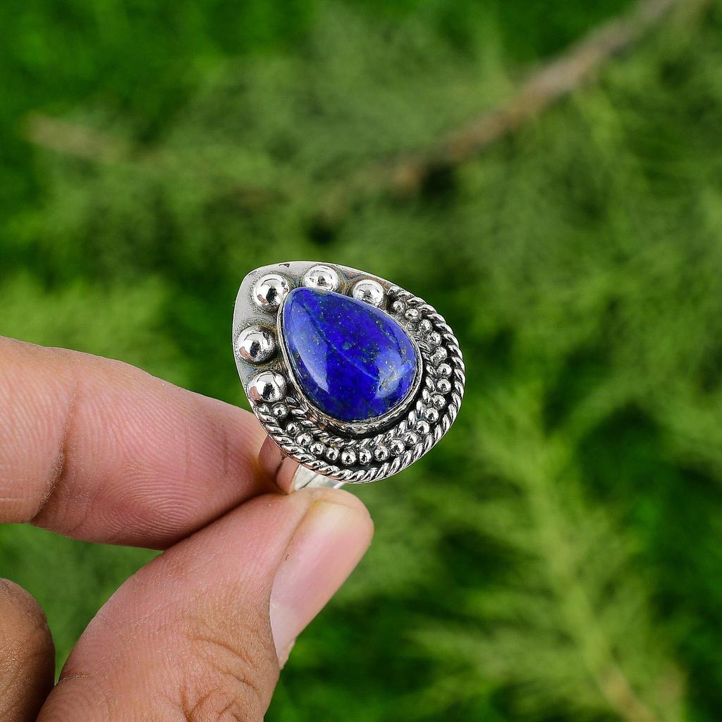 Throat Chakra Lapis Lazuli Stone Wife Anniversary Stackable Ring Sterling Silver