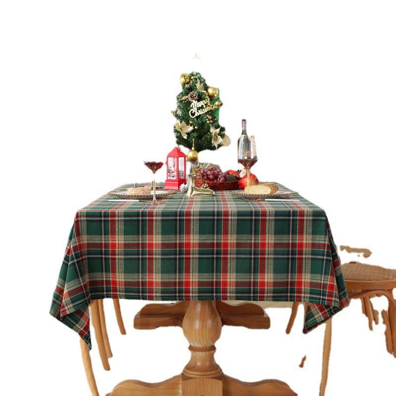American Style Woven Polycotton Tablecloth Christmas Holiday Decor Red Green Check Table Cover