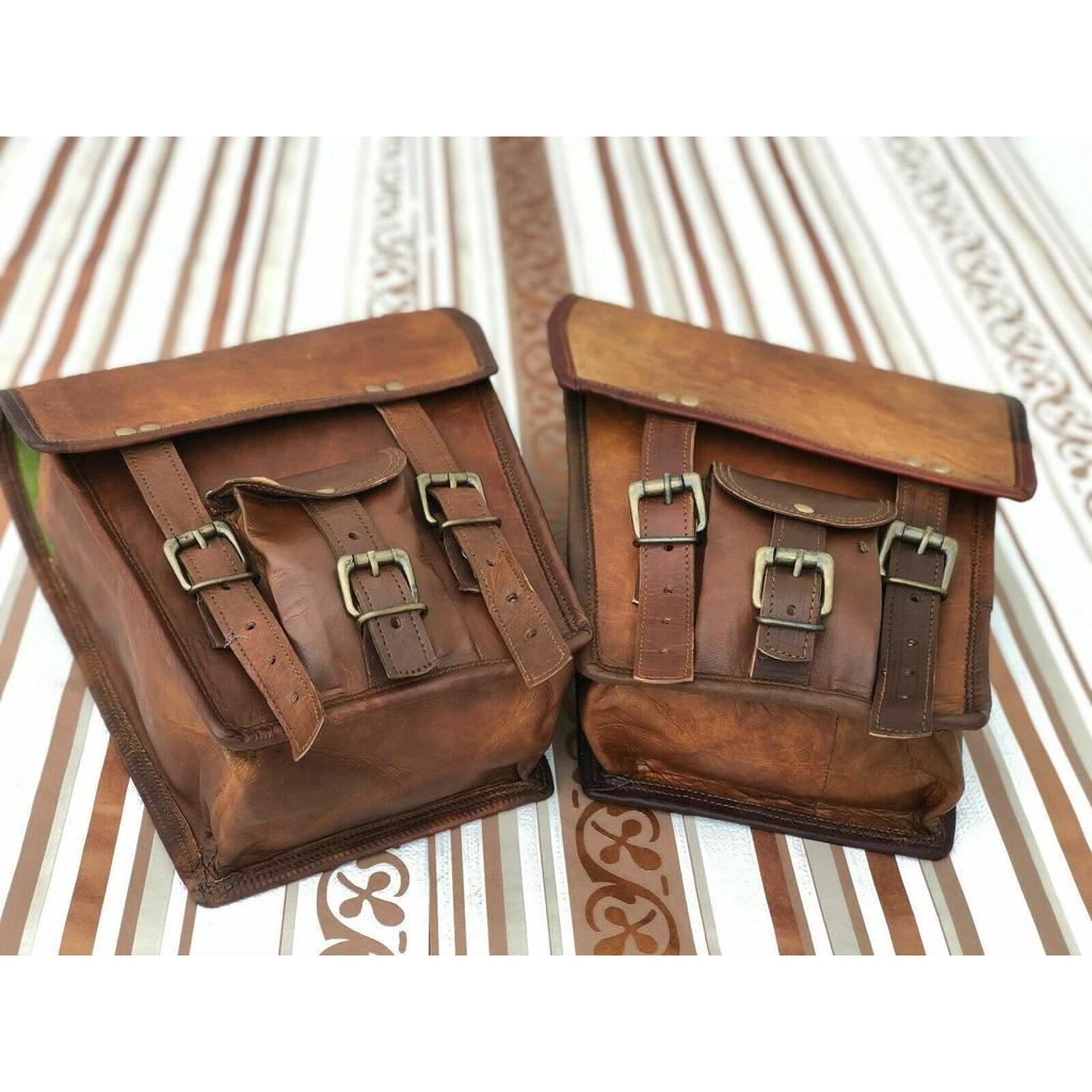 Leather Side 2 Bags Pouch Saddlebags Panniers New Motorcycle 2 Pcs Side Pouch