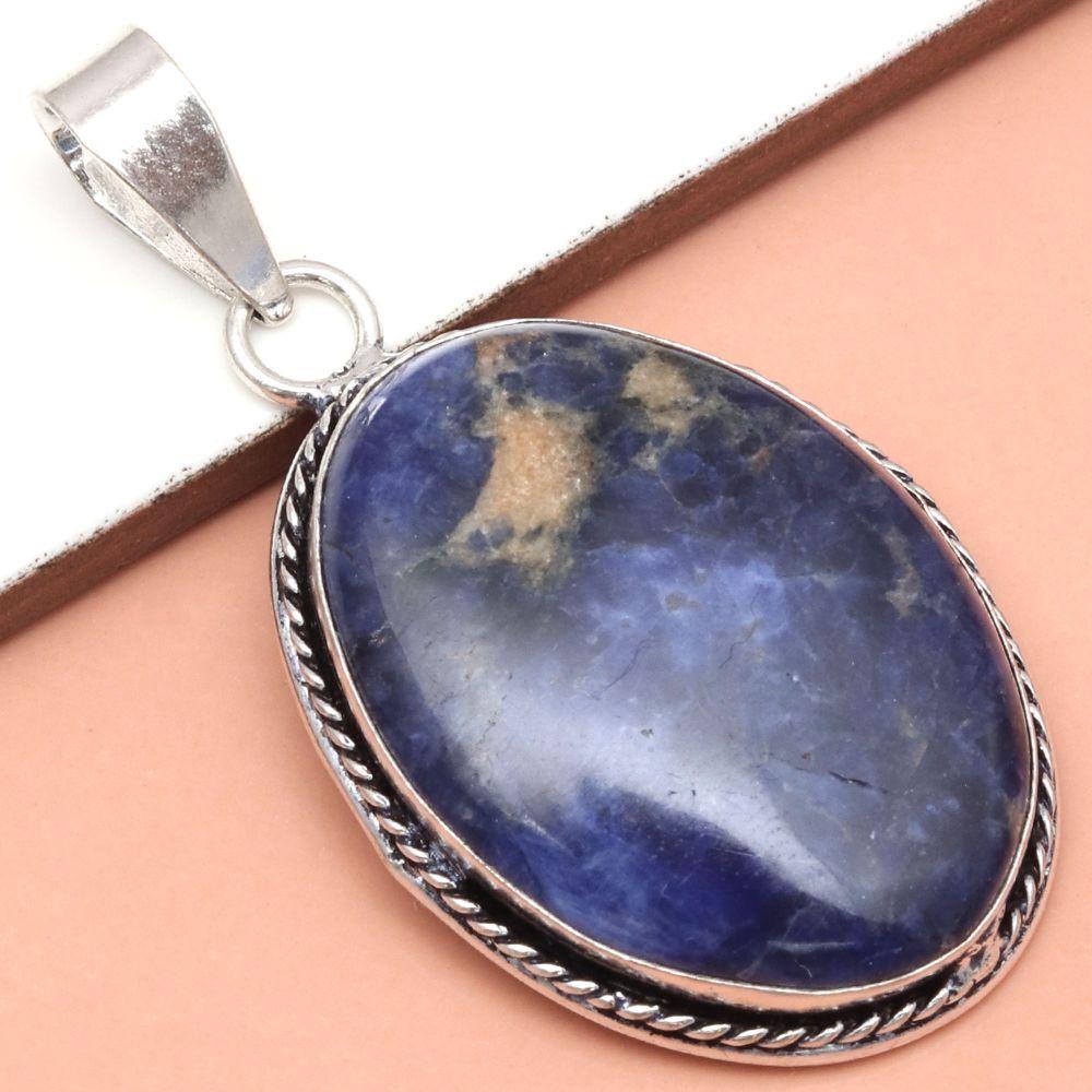Pendant Sodalite Gemstone Gift For Her Silver Jewelry 2"