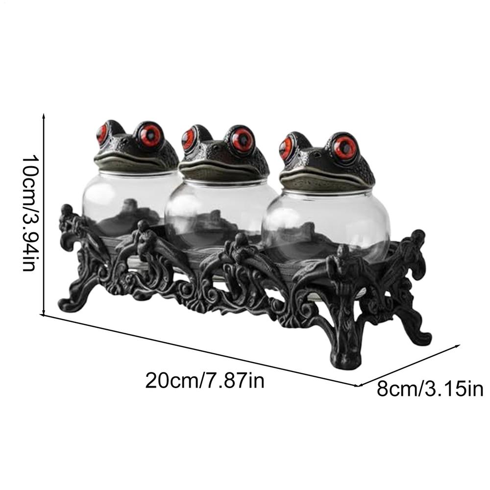 Witchy Frog Apothecary Spic Jars Clear Glass Seasoning Jars Frog Spic Jar Set Spic e Containers for Salt Pepper Kitchen Cabinet