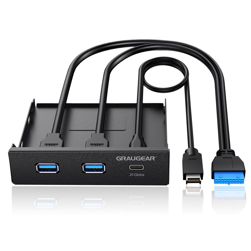 GRAUGEAR Bay Compatible PC Panel 3 Port Hub 20Gbps USB Gen2x2 Port for USB Computers Fits Front Bracket of Computer Chassis 3.5'' Multi-Front 3.2