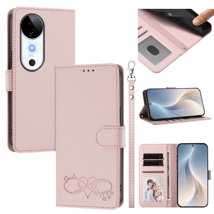 Happy Heart Pattern Magnetic Closure Vegan Leather Phone Case With Wrist Strap For vivo X200 FE