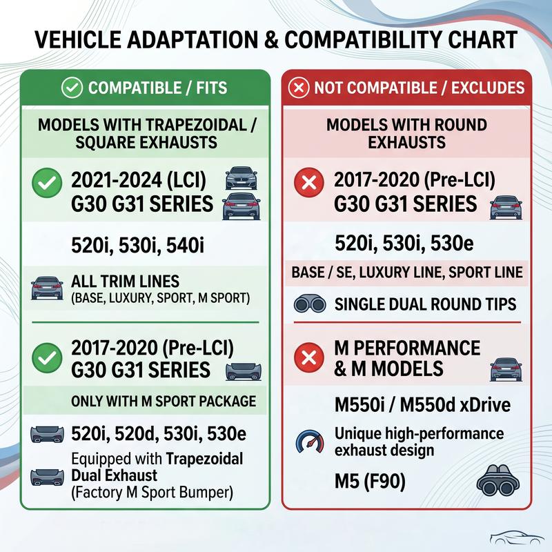 Квадро выхлопные насадки в стиле M5 для BMW G30 G31 5 серии (2017-2024) | Выхлопная труба из нержавеющей стали для 520i 530i 540i M-Sport
