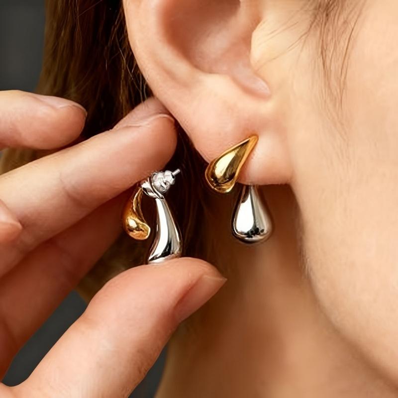 Double Teardrop Stud Earrings for Women Polished Smooth Water Drop Design Modern Fashion Party Daily Novel Metal Jewelry