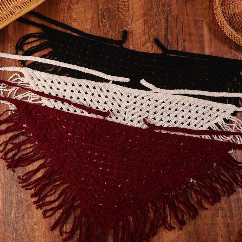 Y2K Ажурный шарф-треугольник с бахромой для женщин Весенний регулируемый многослойный аксессуар Универсальная повязка на талию/бедра Бандана