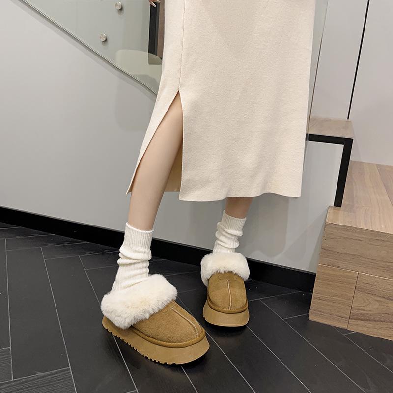 Женские тапочки из натуральной кожи и меха 2024 года — новые зимние ботинки на толстой подошве с застежкой-молнией сверху, нескользящей плоской подошвой.