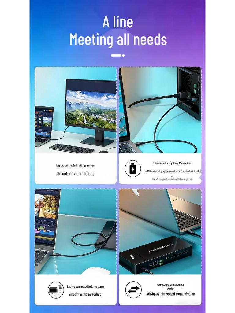 Кабель данных Thunderbolt 4 Type-C Male-to-Male, Высокоскоростной 40 Гбит/с, Зарядка PD 240 Вт, Зеркалирование 8K
